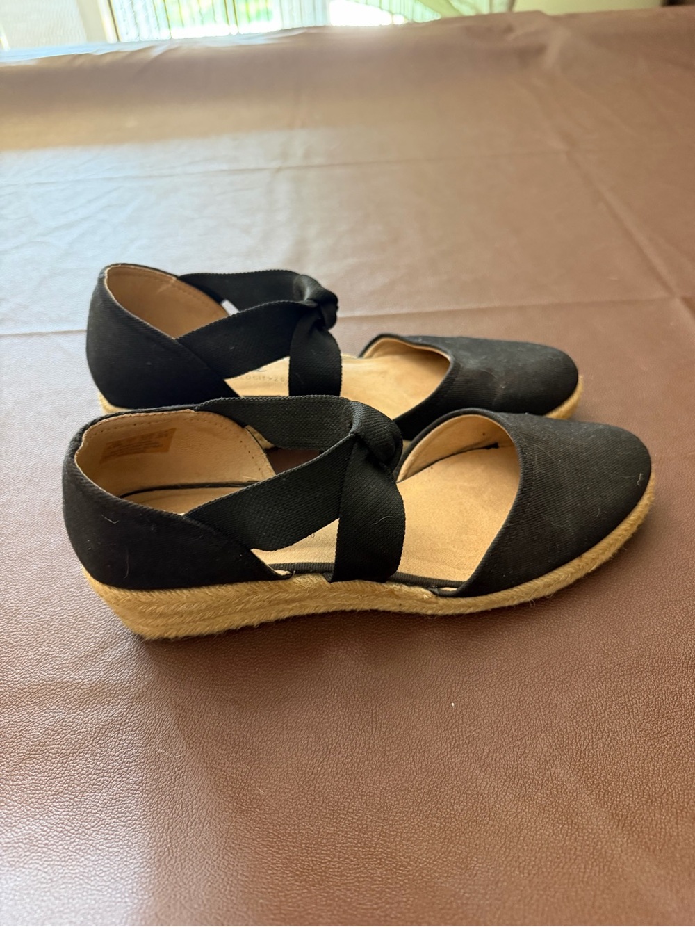 Life Stride Black Espadrille Wedge Flats with Crisscross Straps